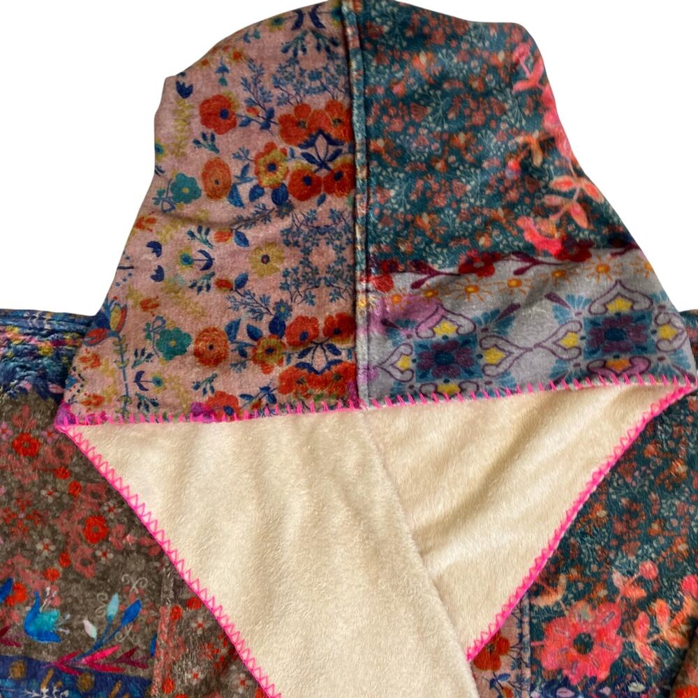 Natural Life Sz S/M Cozy Blanket Kimono Patchwork Floral Print Hood & Pockets - Picture 11 of 16